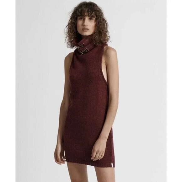 REVOLVE One Teaspoon Turtleneck Knit Sweater Dress Buckle detail Burgundy - Picture 7 of 15